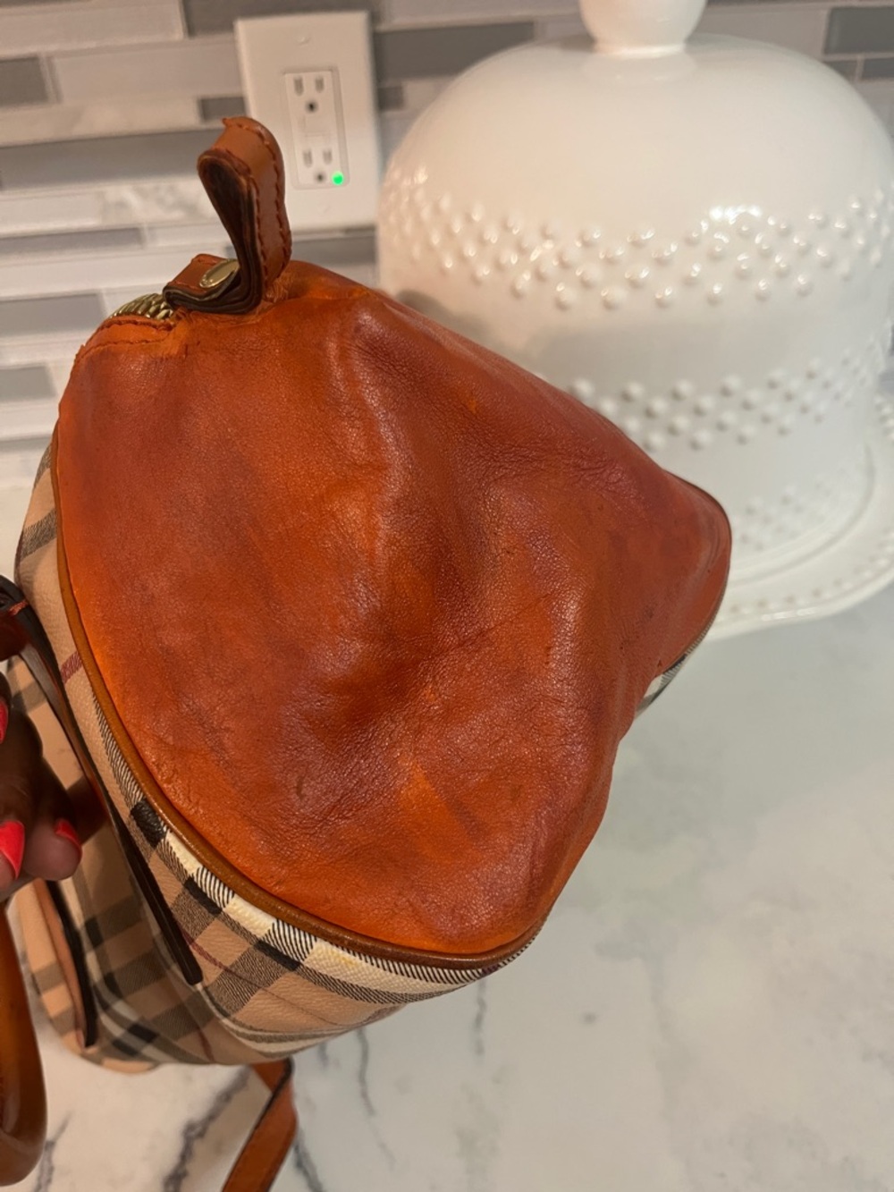 Burberry Orange, Tan & Beige Check Satchel - Picture 6 of 16